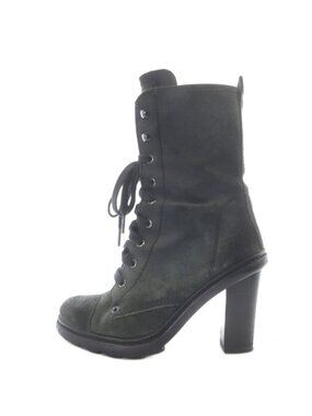 Prada Suede Boots Short High Heels Khaki Green 36.5